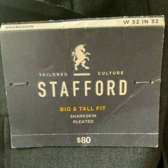 STAFFORD Mens Tailored Big & Tall Fit Front Pleated Buttons Pockets Pants 52x32 - Picture 7 of 8